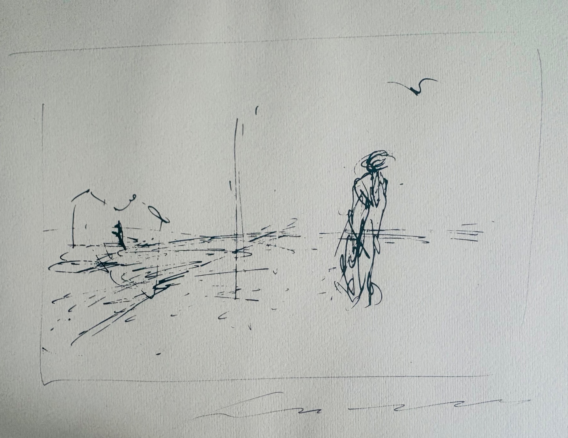 Ernesto Treccani, Figura sulla spiaggia, disegno a china su carta