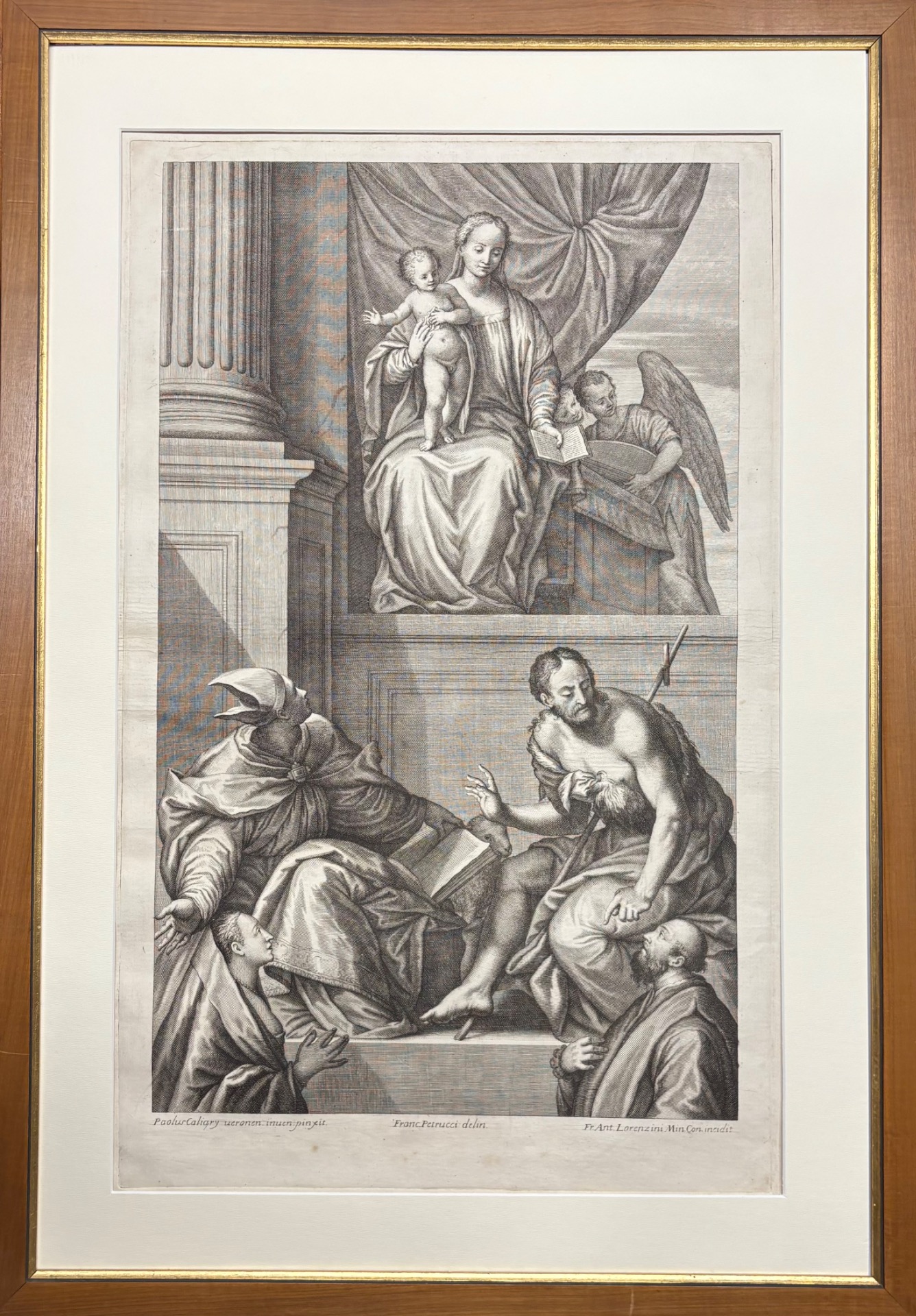 Francesco Antonio Lorenzini da Paolo Veronese, Madonna col Bambino in trono e santi, acquaforte e bulino